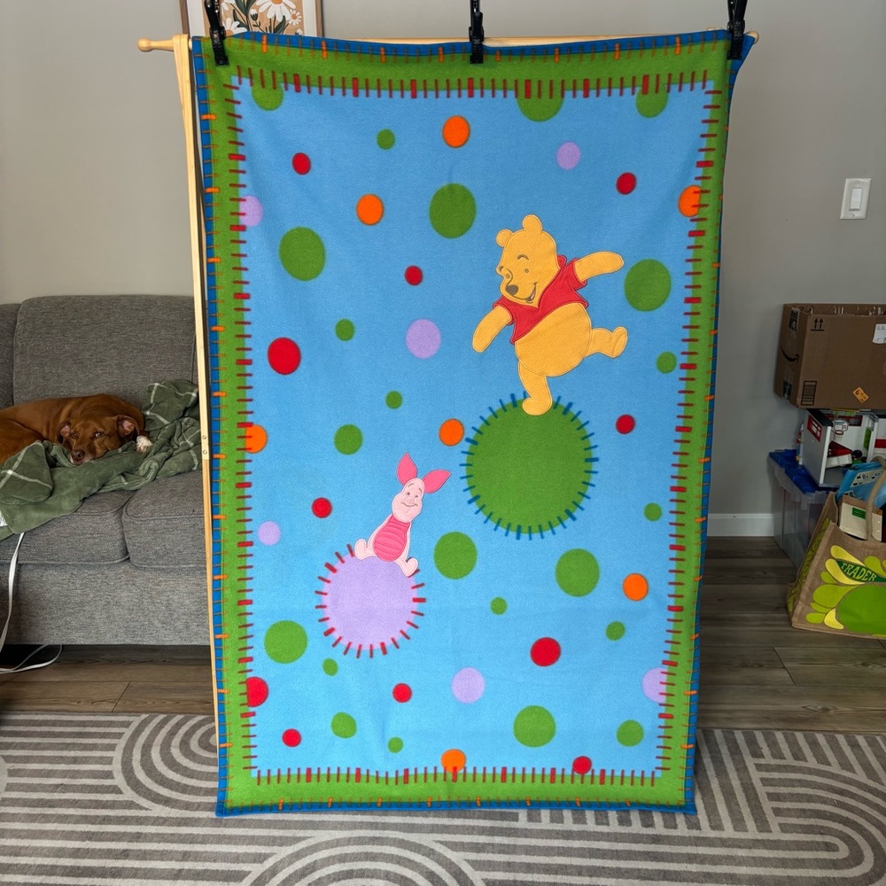 Vintage Winnie the Pooh Blue Blanket